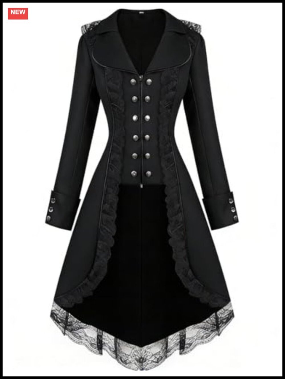 Victorian Gothic Steampunk Tailcoat Lace Trim Halloween Costume Coat